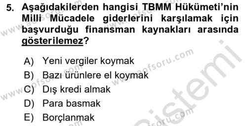 Atatürk İlkeleri Ve İnkılap Tarihi 1 Dersi 2019 - 2020 Yılı (Final) Dönem Sonu Sınavı 5. Soru