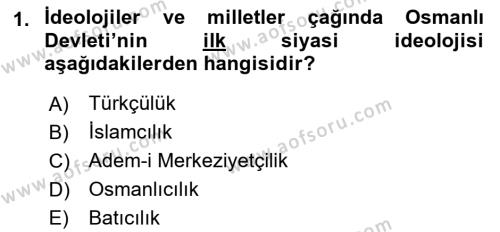 Atatürk İlkeleri Ve İnkılap Tarihi 1 Dersi 2021 - 2022 Yılı (Vize) Ara Sınavı 1. Soru