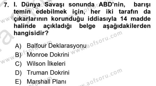 Atatürk İlkeleri Ve İnkılap Tarihi 1 Dersi 2021 - 2022 Yılı (Vize) Ara Sınavı 7. Soru