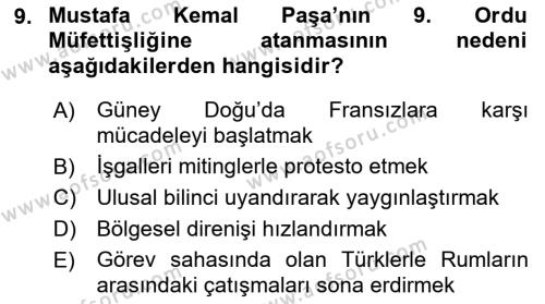 Atatürk İlkeleri Ve İnkılap Tarihi 1 Dersi 2021 - 2022 Yılı (Vize) Ara Sınavı 9. Soru