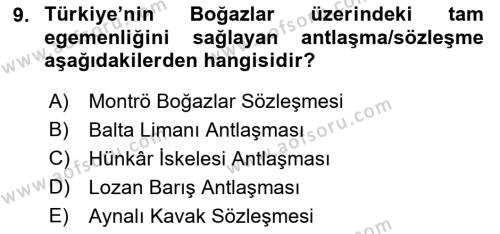 Atatürk İlkeleri Ve İnkılap Tarihi 1 Dersi 2021 - 2022 Yılı (Final) Dönem Sonu Sınavı 9. Soru