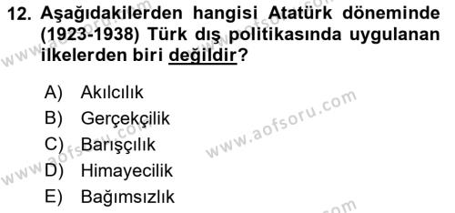 Atatürk İlkeleri Ve İnkılap Tarihi 1 Dersi 2021 - 2022 Yılı Yaz Okulu Sınavı 12. Soru