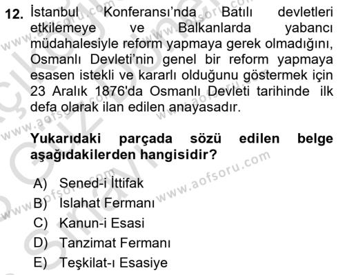 Atatürk İlkeleri Ve İnkılap Tarihi 1 Dersi 2022 - 2023 Yılı (Vize) Ara Sınavı 12. Soru