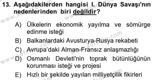 Atatürk İlkeleri Ve İnkılap Tarihi 1 Dersi 2022 - 2023 Yılı (Vize) Ara Sınavı 13. Soru