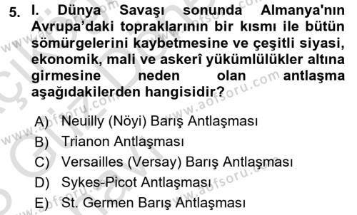 Atatürk İlkeleri Ve İnkılap Tarihi 1 Dersi 2022 - 2023 Yılı (Vize) Ara Sınavı 5. Soru