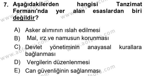 Atatürk İlkeleri Ve İnkılap Tarihi 1 Dersi 2022 - 2023 Yılı (Vize) Ara Sınavı 7. Soru