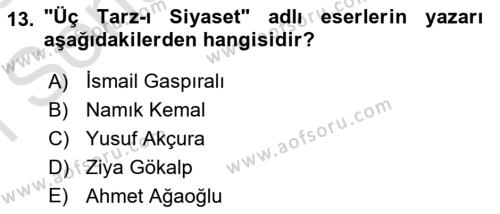 Atatürk İlkeleri Ve İnkılap Tarihi 1 Dersi 2022 - 2023 Yılı (Final) Dönem Sonu Sınavı 13. Soru