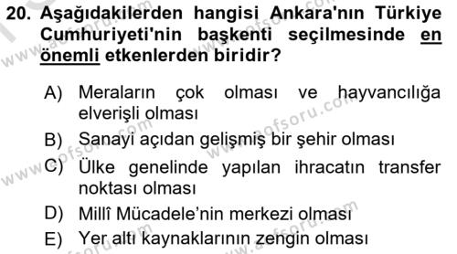 Atatürk İlkeleri Ve İnkılap Tarihi 1 Dersi 2022 - 2023 Yılı (Final) Dönem Sonu Sınavı 20. Soru