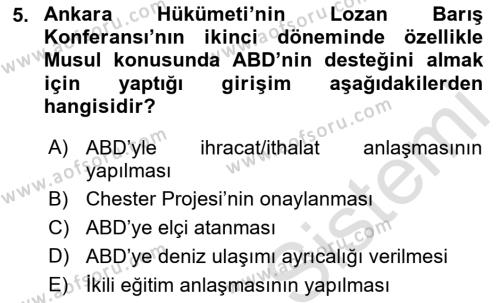 Atatürk İlkeleri Ve İnkılap Tarihi 1 Dersi 2022 - 2023 Yılı (Final) Dönem Sonu Sınavı 5. Soru