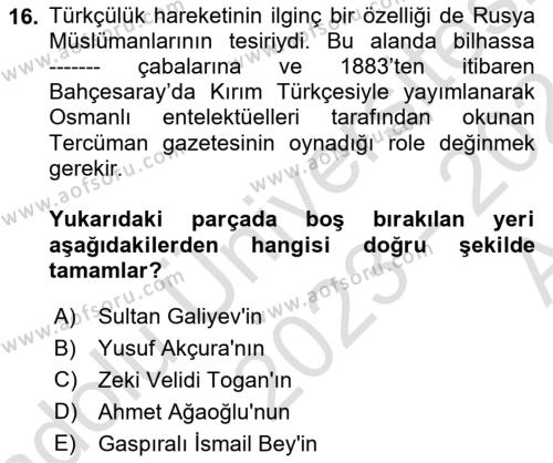 Atatürk İlkeleri Ve İnkılap Tarihi 1 Dersi 2023 - 2024 Yılı (Vize) Ara Sınavı 16. Soru