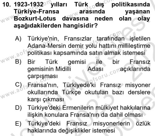 Atatürk İlkeleri Ve İnkılap Tarihi 1 Dersi 2023 - 2024 Yılı (Final) Dönem Sonu Sınavı 10. Soru