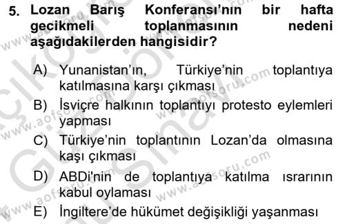 Atatürk İlkeleri Ve İnkılap Tarihi 1 Dersi 2023 - 2024 Yılı (Final) Dönem Sonu Sınavı 5. Soru