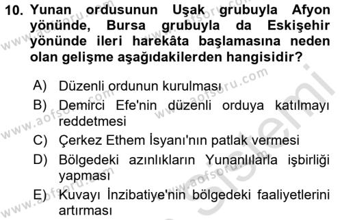 Atatürk İlkeleri Ve İnkılap Tarihi 1 Dersi 2023 - 2024 Yılı Yaz Okulu Sınavı 10. Soru