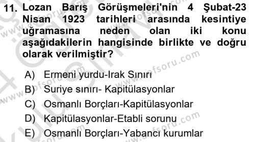 Atatürk İlkeleri Ve İnkılap Tarihi 1 Dersi 2023 - 2024 Yılı Yaz Okulu Sınavı 11. Soru