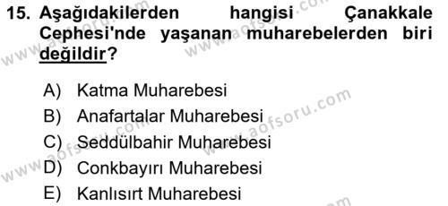 Atatürk İlkeleri Ve İnkılap Tarihi 1 Dersi 2024 - 2025 Yılı (Vize) Ara Sınavı 15. Soru