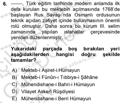 Atatürk İlkeleri Ve İnkılap Tarihi 1 Dersi 2024 - 2025 Yılı (Vize) Ara Sınavı 6. Soru