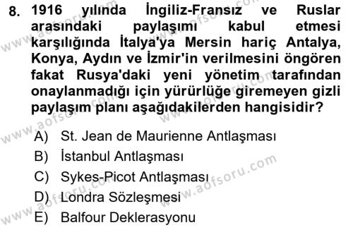 Atatürk İlkeleri Ve İnkılap Tarihi 1 Dersi 2024 - 2025 Yılı (Vize) Ara Sınavı 8. Soru