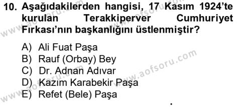 Atatürk İlkeleri Ve İnkılap Tarihi 2 Dersi 2012 - 2013 Yılı (Vize) Ara Sınavı 10. Soru