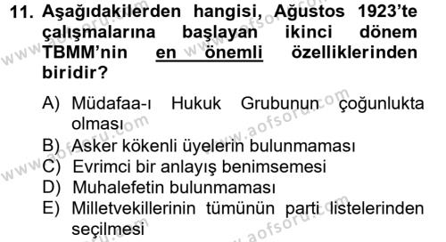 Atatürk İlkeleri Ve İnkılap Tarihi 2 Dersi 2012 - 2013 Yılı (Vize) Ara Sınavı 11. Soru