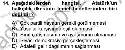 Atatürk İlkeleri Ve İnkılap Tarihi 2 Dersi 2012 - 2013 Yılı (Vize) Ara Sınavı 14. Soru