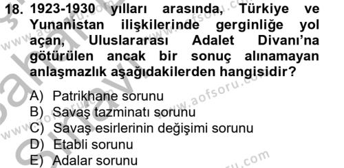 Atatürk İlkeleri Ve İnkılap Tarihi 2 Dersi 2012 - 2013 Yılı (Vize) Ara Sınavı 18. Soru