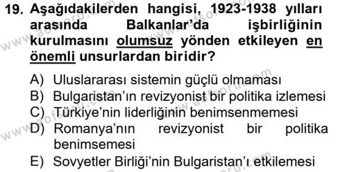 Atatürk İlkeleri Ve İnkılap Tarihi 2 Dersi 2012 - 2013 Yılı (Vize) Ara Sınavı 19. Soru