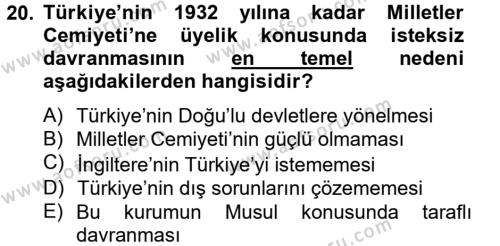 Atatürk İlkeleri Ve İnkılap Tarihi 2 Dersi 2012 - 2013 Yılı (Vize) Ara Sınavı 20. Soru