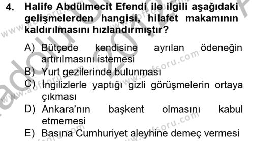 Atatürk İlkeleri Ve İnkılap Tarihi 2 Dersi 2012 - 2013 Yılı (Vize) Ara Sınavı 4. Soru