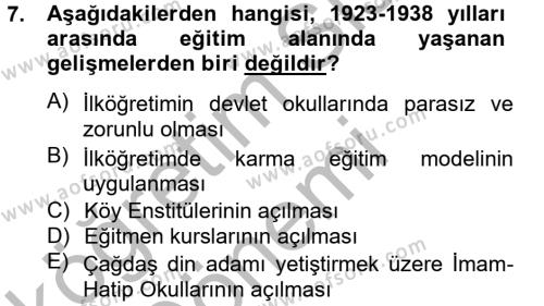 Atatürk İlkeleri Ve İnkılap Tarihi 2 Dersi 2012 - 2013 Yılı (Vize) Ara Sınavı 7. Soru