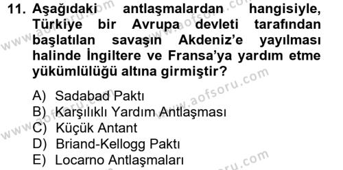 Atatürk İlkeleri Ve İnkılap Tarihi 2 Dersi 2012 - 2013 Yılı (Final) Dönem Sonu Sınavı 11. Soru
