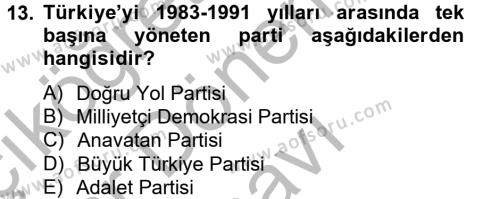 Atatürk İlkeleri Ve İnkılap Tarihi 2 Dersi 2012 - 2013 Yılı (Final) Dönem Sonu Sınavı 13. Soru