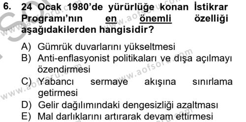 Atatürk İlkeleri Ve İnkılap Tarihi 2 Dersi 2012 - 2013 Yılı (Final) Dönem Sonu Sınavı 6. Soru
