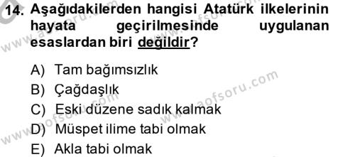 Atatürk İlkeleri Ve İnkılap Tarihi 2 Dersi 2013 - 2014 Yılı (Vize) Ara Sınavı 14. Soru