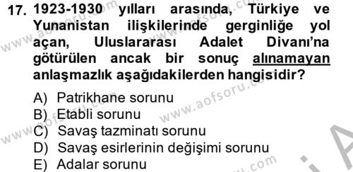 Atatürk İlkeleri Ve İnkılap Tarihi 2 Dersi 2013 - 2014 Yılı (Vize) Ara Sınavı 17. Soru