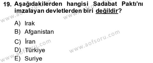 Atatürk İlkeleri Ve İnkılap Tarihi 2 Dersi 2013 - 2014 Yılı (Vize) Ara Sınavı 19. Soru