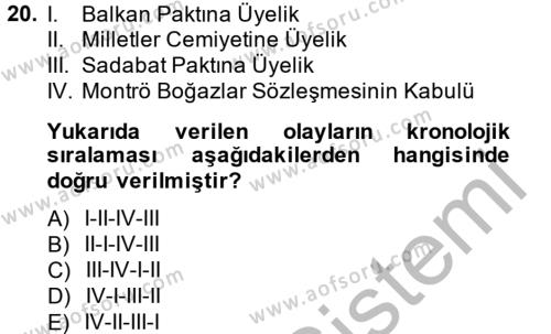 Atatürk İlkeleri Ve İnkılap Tarihi 2 Dersi 2013 - 2014 Yılı (Vize) Ara Sınavı 20. Soru