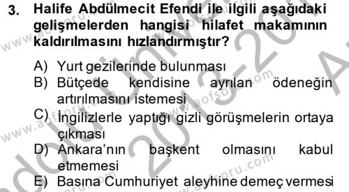 Atatürk İlkeleri Ve İnkılap Tarihi 2 Dersi 2013 - 2014 Yılı (Vize) Ara Sınavı 3. Soru