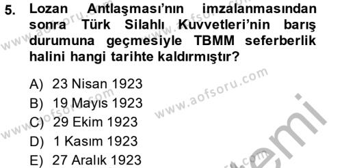 Atatürk İlkeleri Ve İnkılap Tarihi 2 Dersi 2013 - 2014 Yılı (Vize) Ara Sınavı 5. Soru