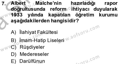 Atatürk İlkeleri Ve İnkılap Tarihi 2 Dersi 2013 - 2014 Yılı (Vize) Ara Sınavı 7. Soru
