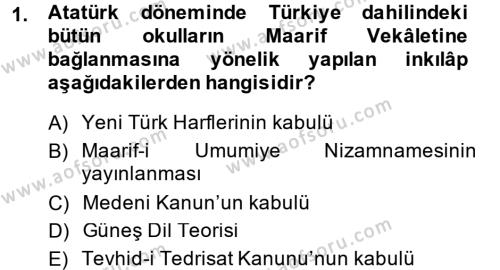 Atatürk İlkeleri Ve İnkılap Tarihi 2 Dersi 2013 - 2014 Yılı Tek Ders Sınavı 1. Soru