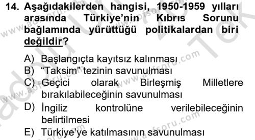 Atatürk İlkeleri Ve İnkılap Tarihi 2 Dersi 2013 - 2014 Yılı Tek Ders Sınavı 14. Soru