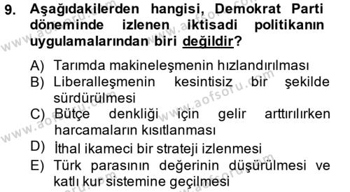 Atatürk İlkeleri Ve İnkılap Tarihi 2 Dersi 2013 - 2014 Yılı Tek Ders Sınavı 9. Soru