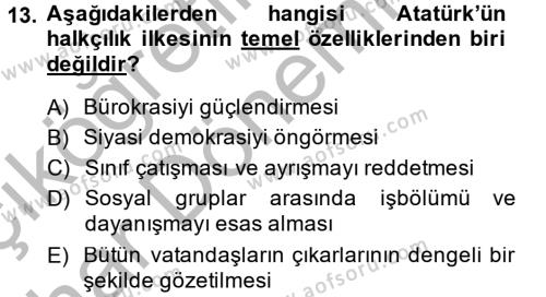 Atatürk İlkeleri Ve İnkılap Tarihi 2 Dersi 2014 - 2015 Yılı (Vize) Ara Sınavı 13. Soru