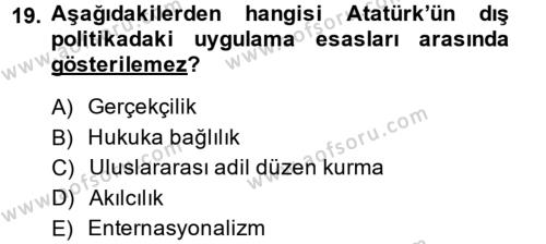 Atatürk İlkeleri Ve İnkılap Tarihi 2 Dersi 2014 - 2015 Yılı (Vize) Ara Sınavı 19. Soru