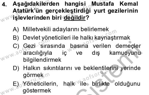 Atatürk İlkeleri Ve İnkılap Tarihi 2 Dersi 2014 - 2015 Yılı (Final) Dönem Sonu Sınavı 4. Soru
