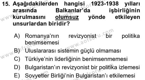 Atatürk İlkeleri Ve İnkılap Tarihi 2 Dersi 2015 - 2016 Yılı (Vize) Ara Sınavı 15. Soru