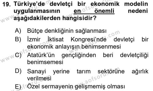 Atatürk İlkeleri Ve İnkılap Tarihi 2 Dersi 2015 - 2016 Yılı (Vize) Ara Sınavı 19. Soru