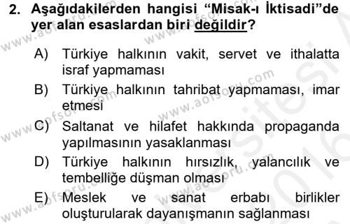 Atatürk İlkeleri Ve İnkılap Tarihi 2 Dersi 2015 - 2016 Yılı (Vize) Ara Sınavı 2. Soru
