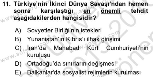 Atatürk İlkeleri Ve İnkılap Tarihi 2 Dersi 2015 - 2016 Yılı (Final) Dönem Sonu Sınavı 11. Soru