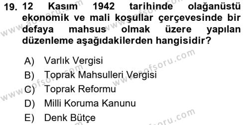 Atatürk İlkeleri Ve İnkılap Tarihi 2 Dersi 2016 - 2017 Yılı 3 Ders Sınavı 19. Soru